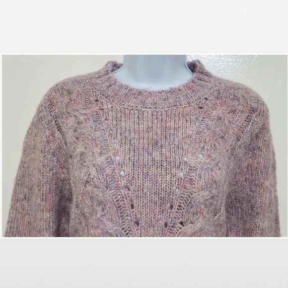 New Purple & Pink Cable Chunky Knit Cropped Pullover Sweater - Picture 4 of 16